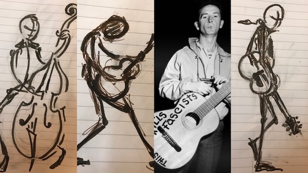 An Artful Gardener - An Artful Blog - Hard Wire Sculpture or Musical Cheese - sketches of a musician with a guitar inspired by Joe Strummer