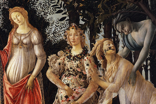 An Artful Gardener - An Artful Blog - Botticelli Primavera Venus Flora Chloris Zephyr landscape close up